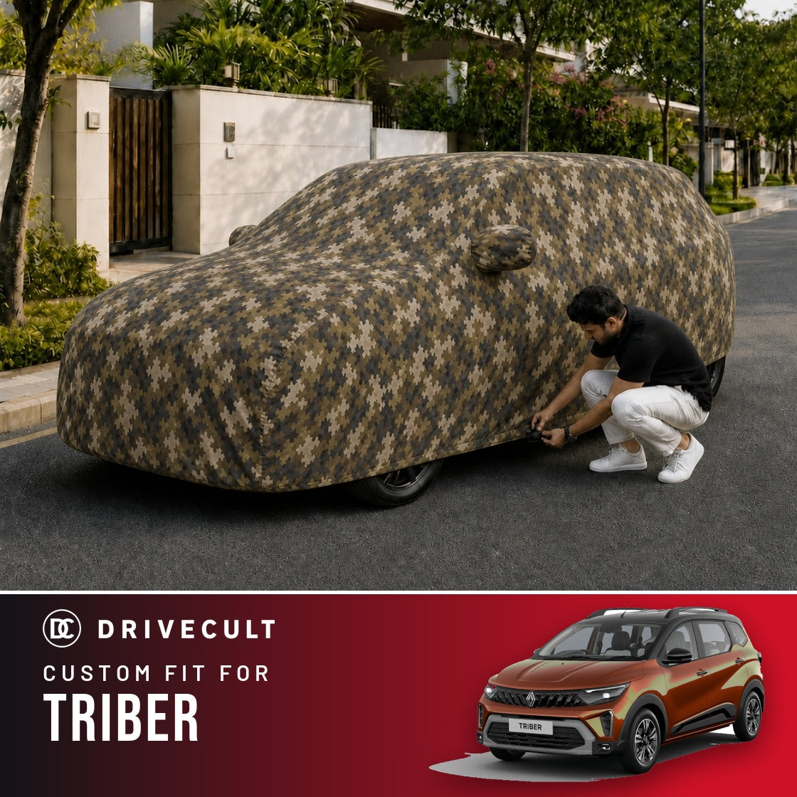 Renault Triber DriveCult Phantom custom-fit waterproof car body cover