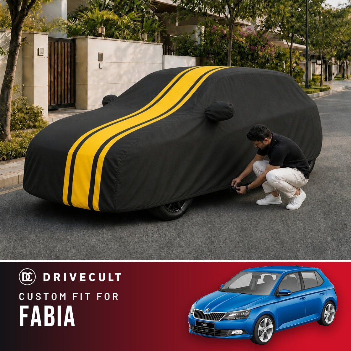 Skoda Fabia DriveCult Blaze custom-fit waterproof car body cover