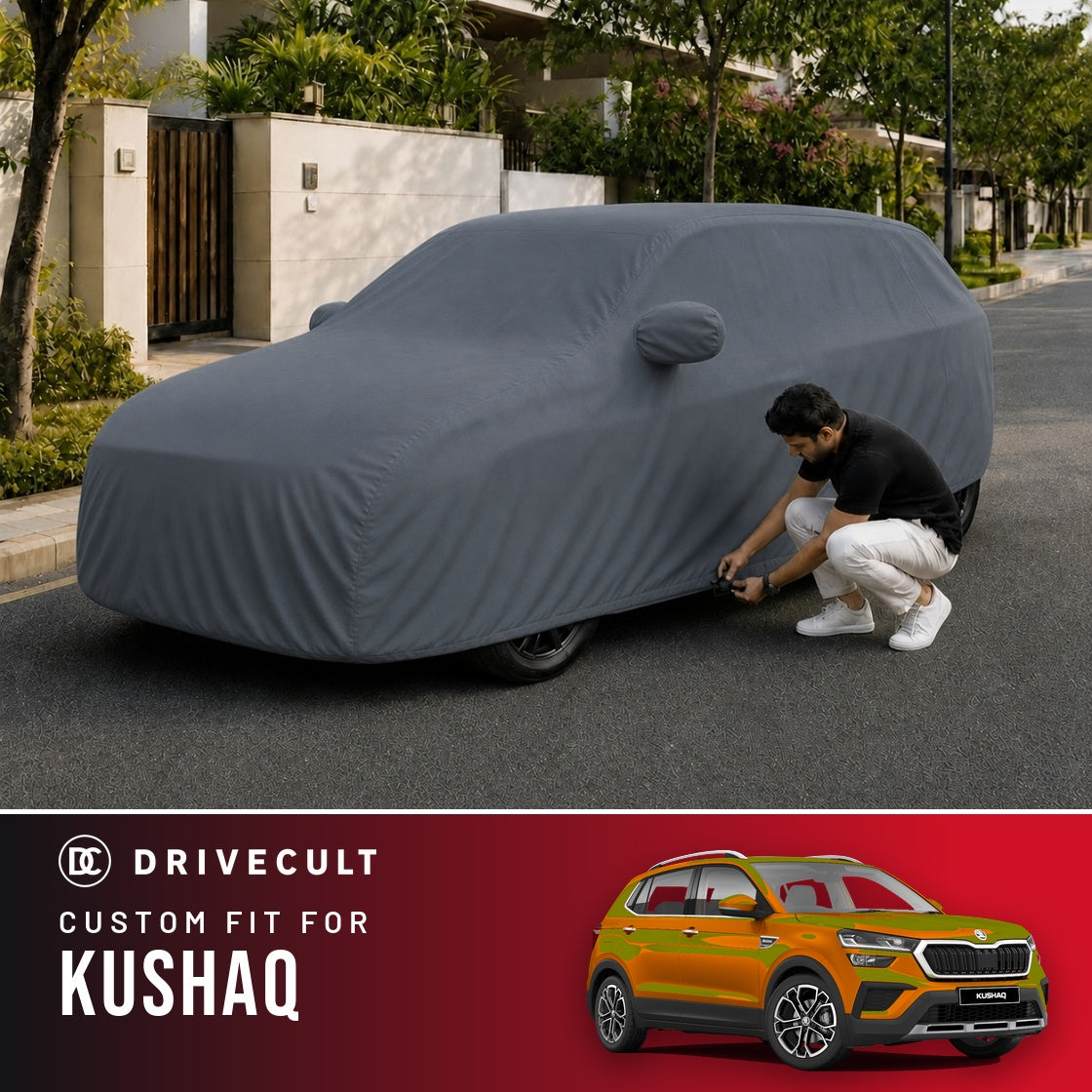 Skoda Kushaq DriveCult Titan custom-fit waterproof car body cover
