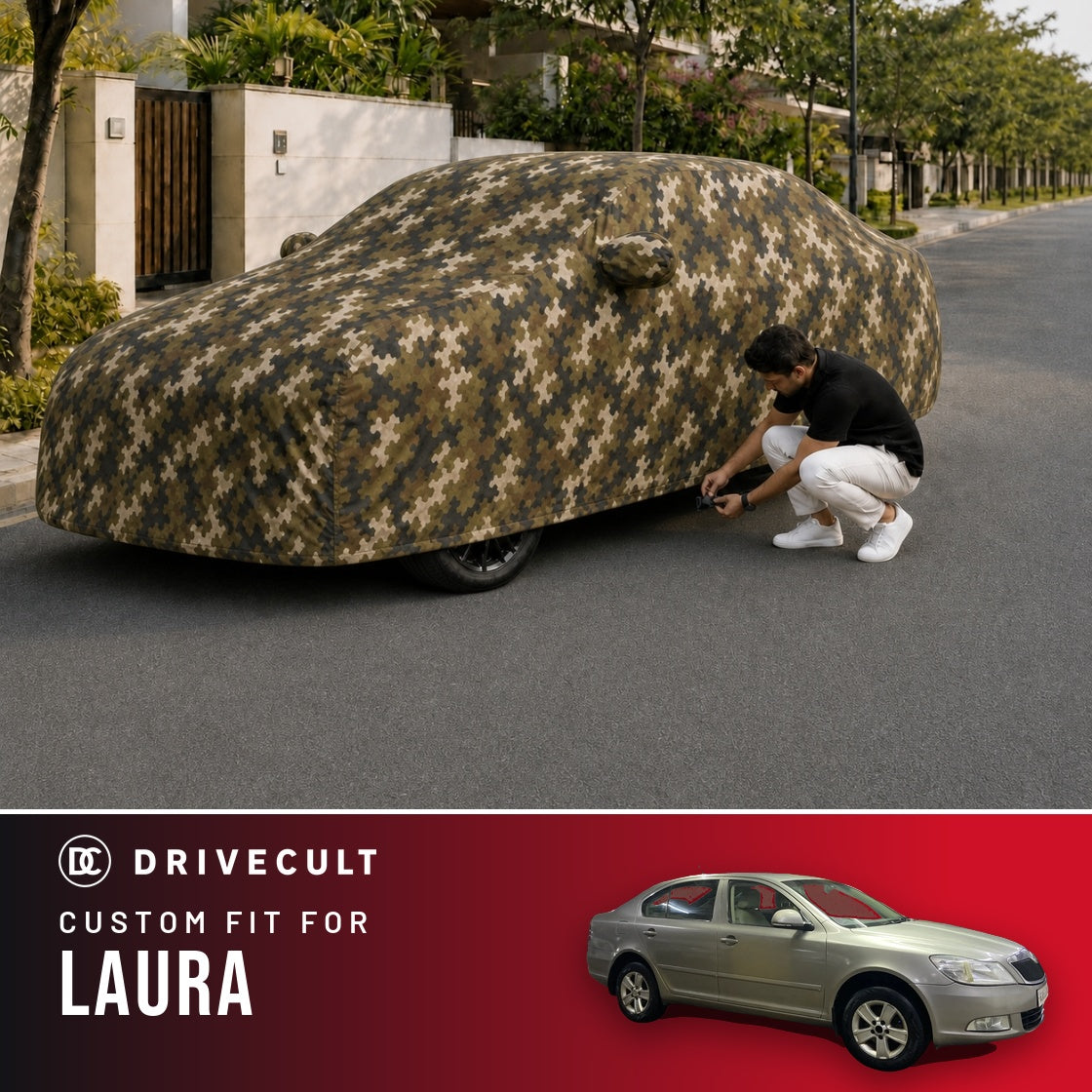 Skoda Laura DriveCult Phantom custom-fit waterproof car body cover