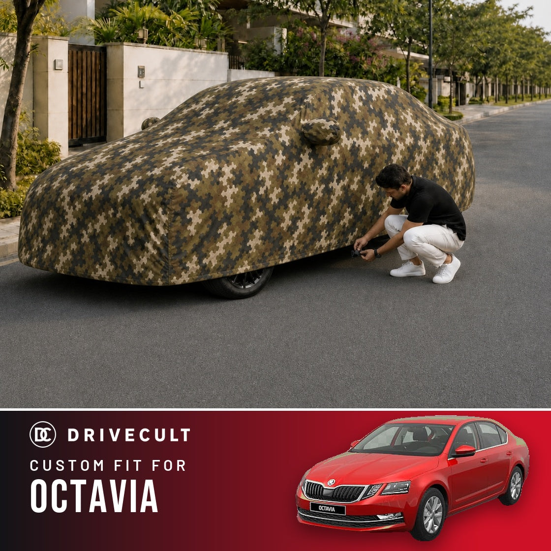 Skoda Octavia DriveCult Phantom custom-fit waterproof car body cover