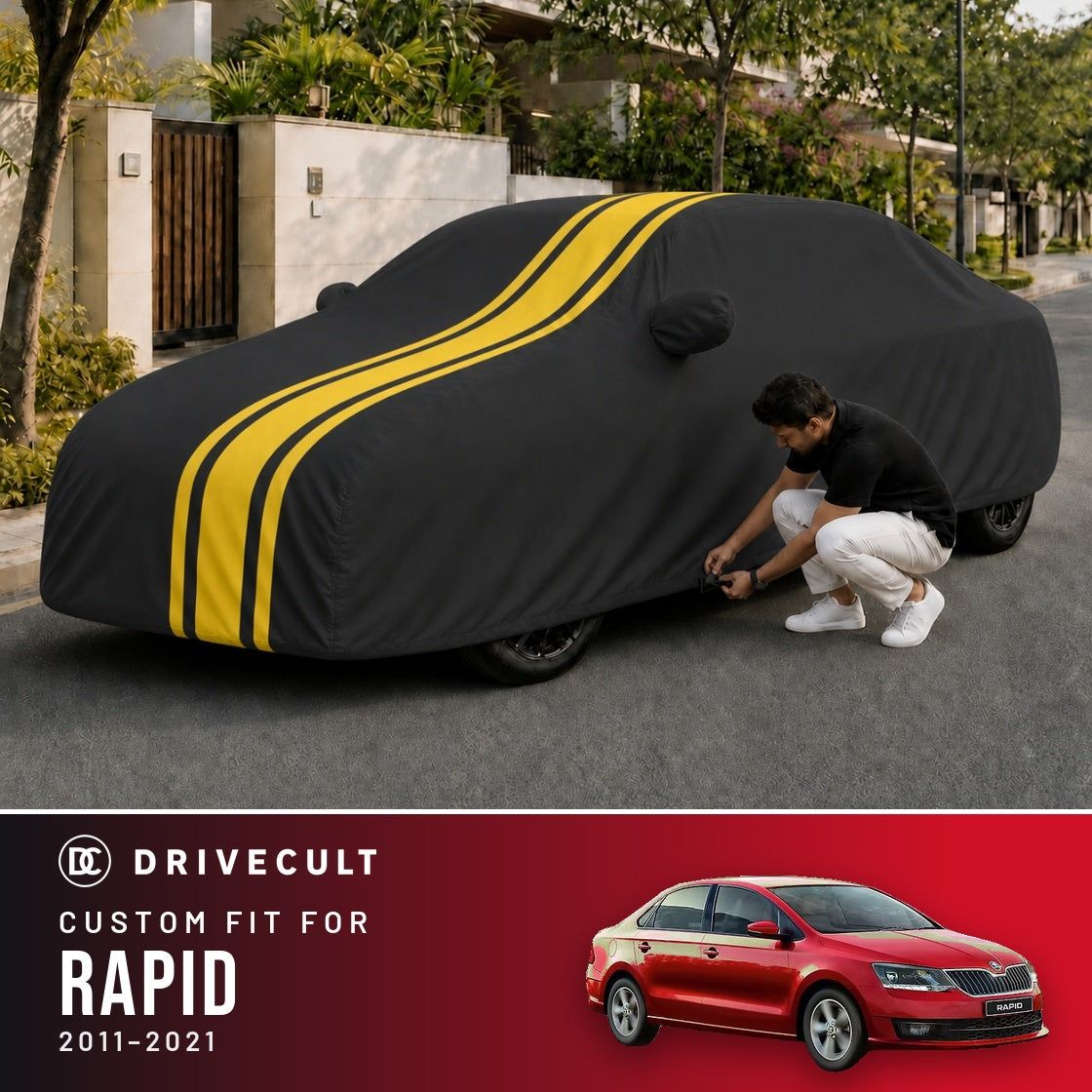 Skoda Rapid 2011-2021 DriveCult Blaze custom-fit waterproof car body cover