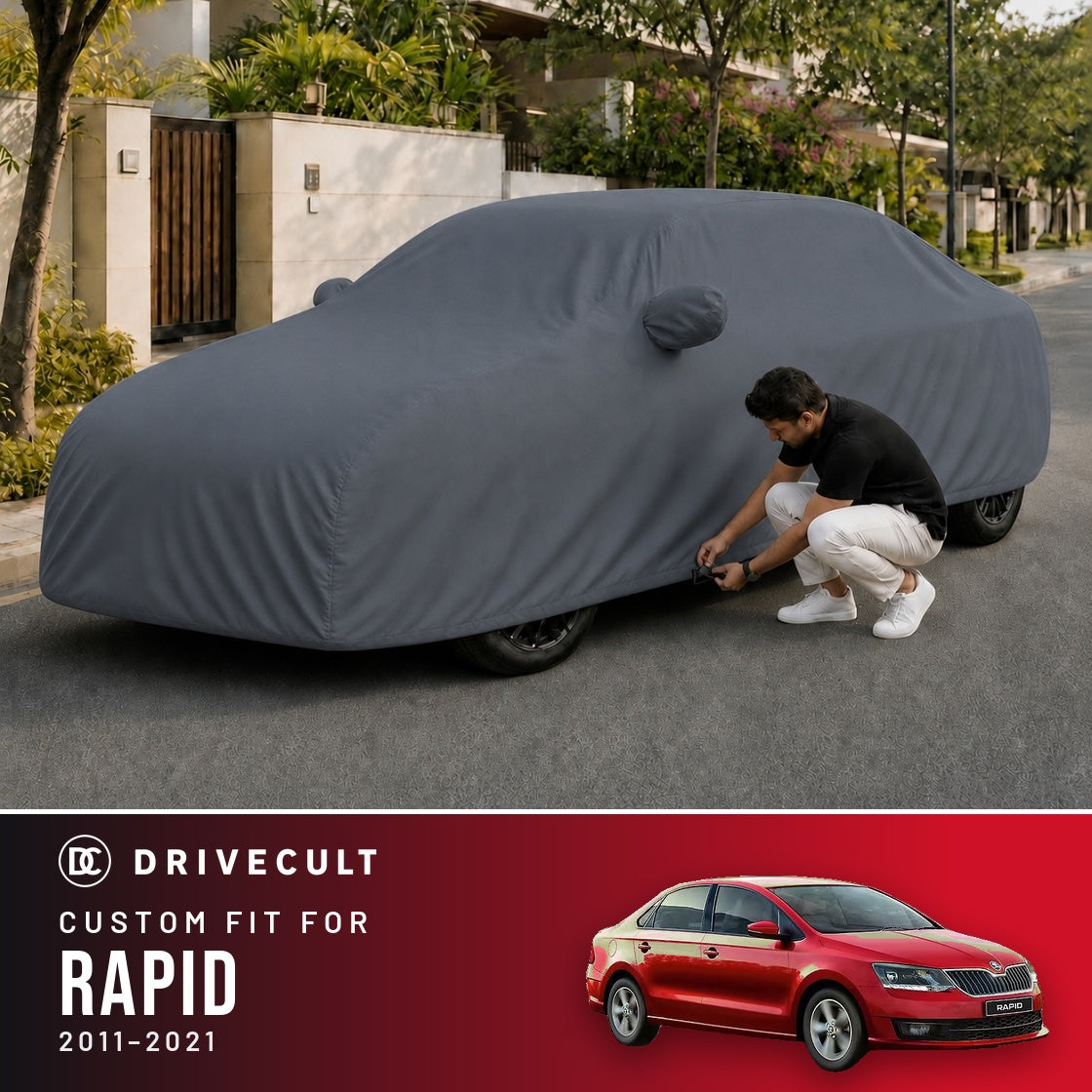 Skoda Rapid 2011-2021 DriveCult Titan custom-fit waterproof car body cover