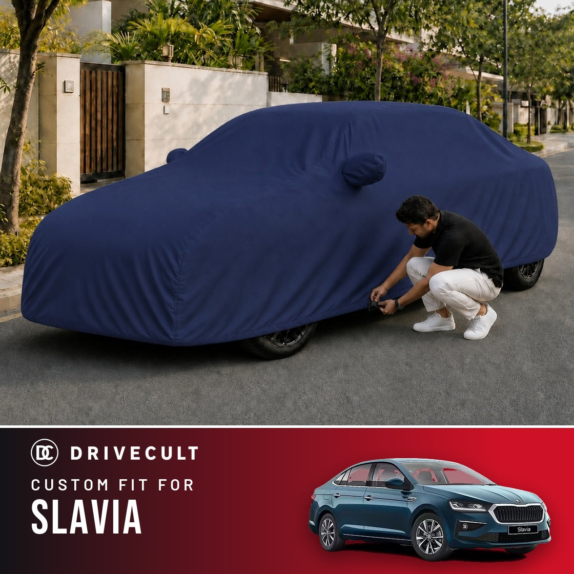 Skoda Slavia DriveCult Storm custom-fit waterproof car body cover