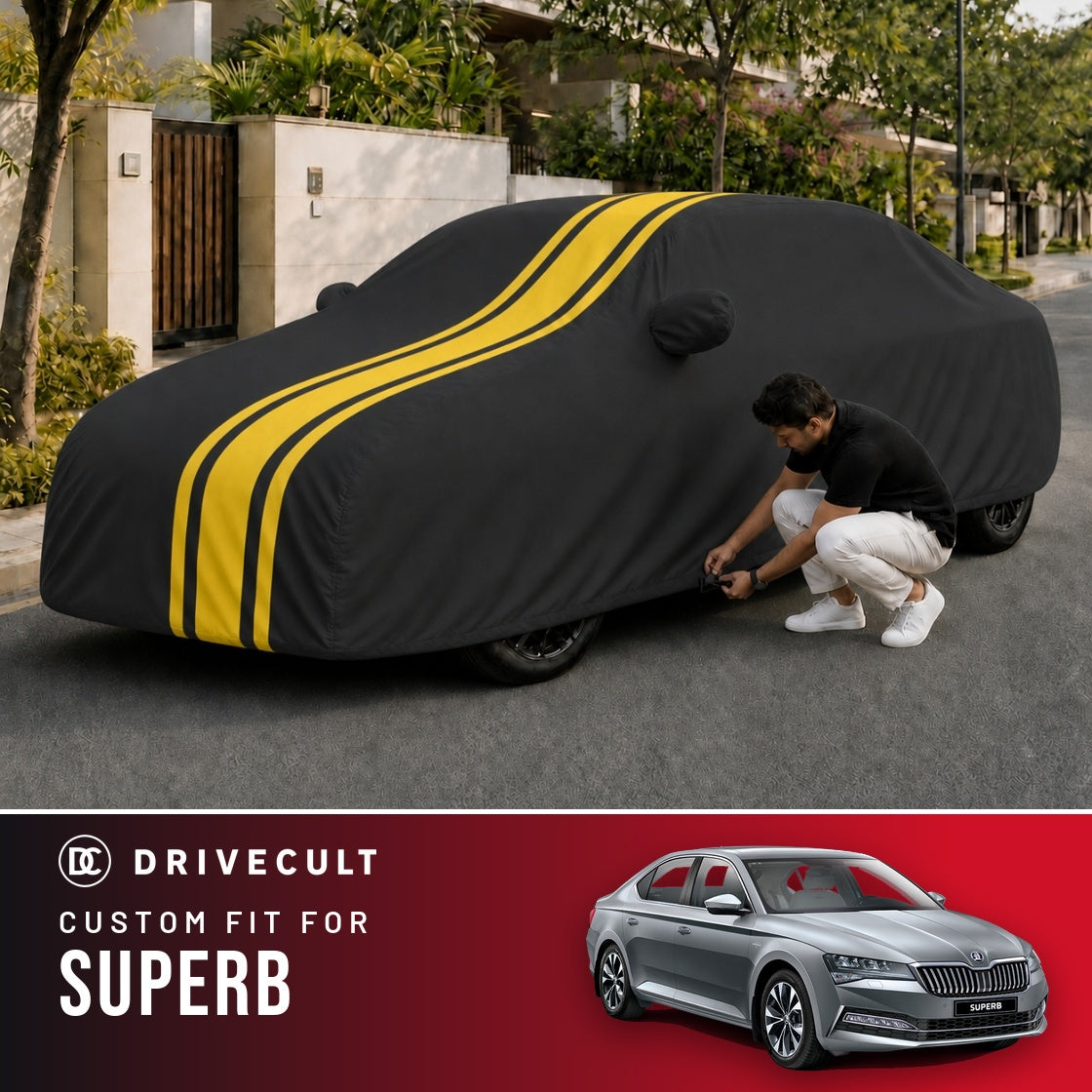 Skoda Superb DriveCult Blaze custom-fit waterproof car body cover