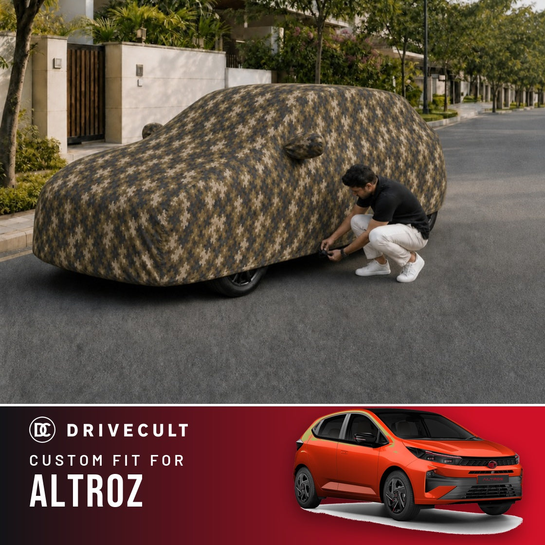 Tata Altroz DriveCult Phantom custom-fit waterproof car body cover