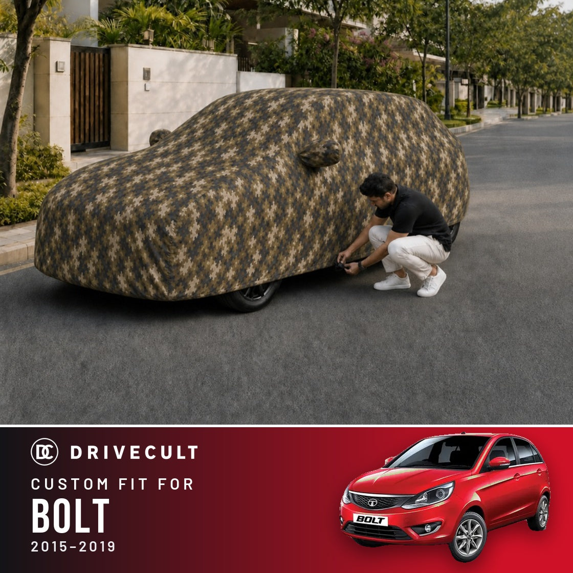 Tata Bolt 2015-2019 DriveCult Phantom custom-fit waterproof car body cover