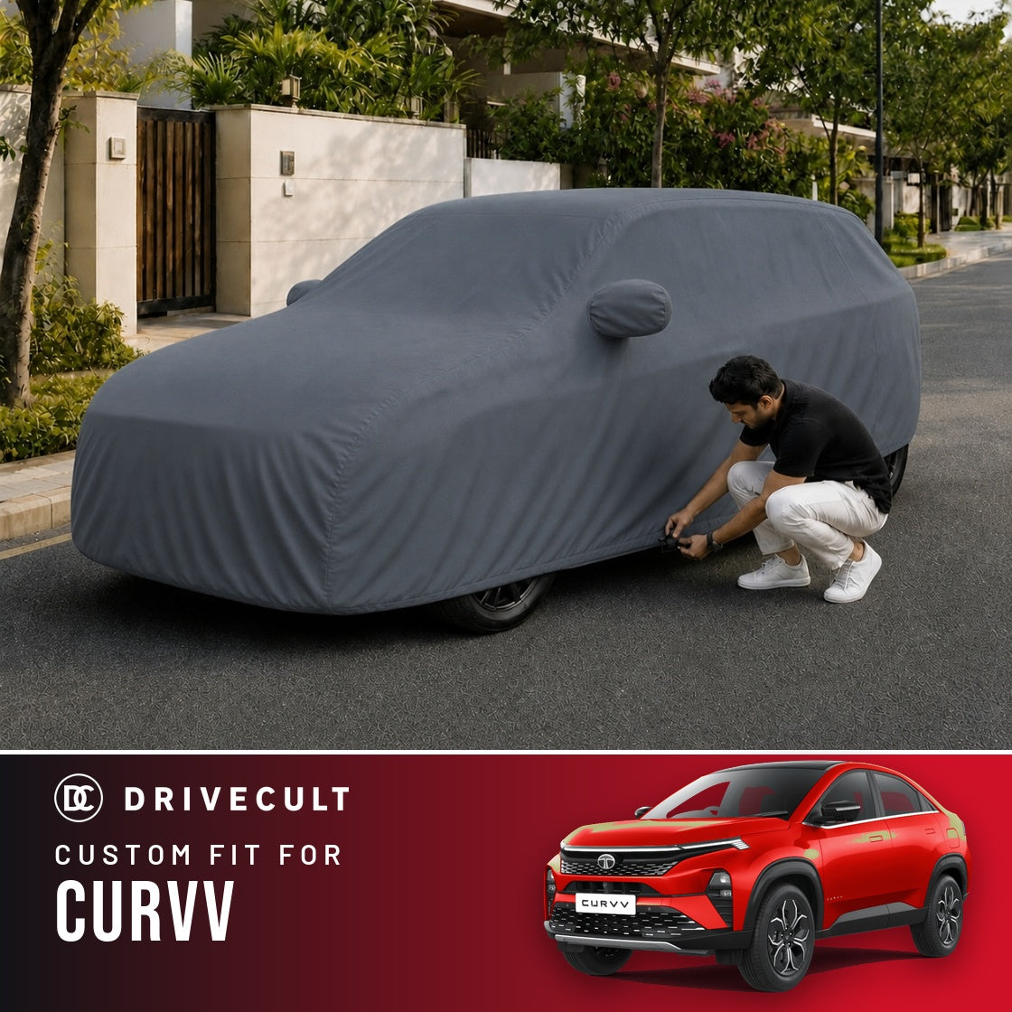 Tata Curvv DriveCult Titan custom-fit waterproof car body cover
