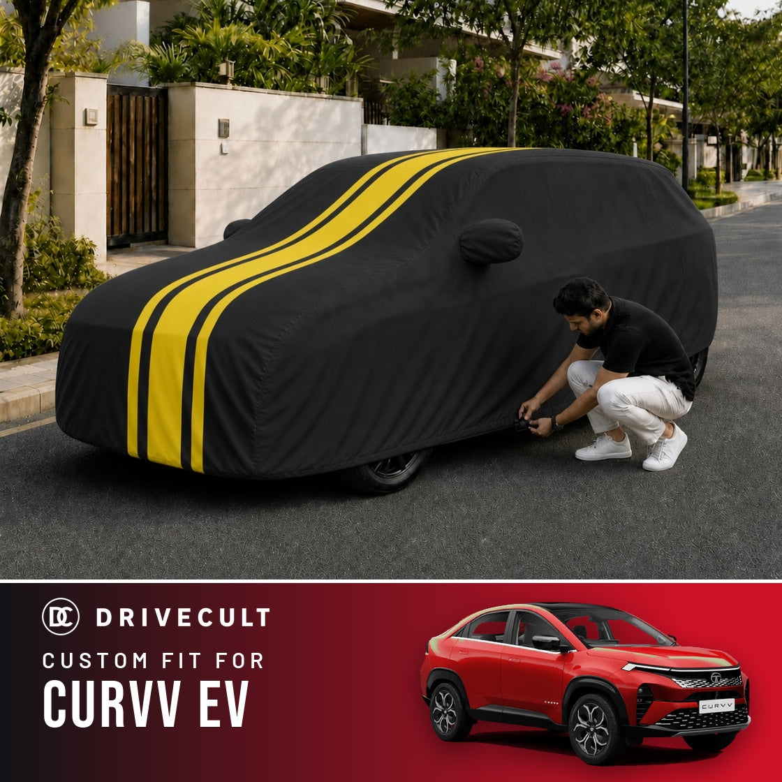 Tata Curvv EV DriveCult Blaze custom-fit waterproof car body cover