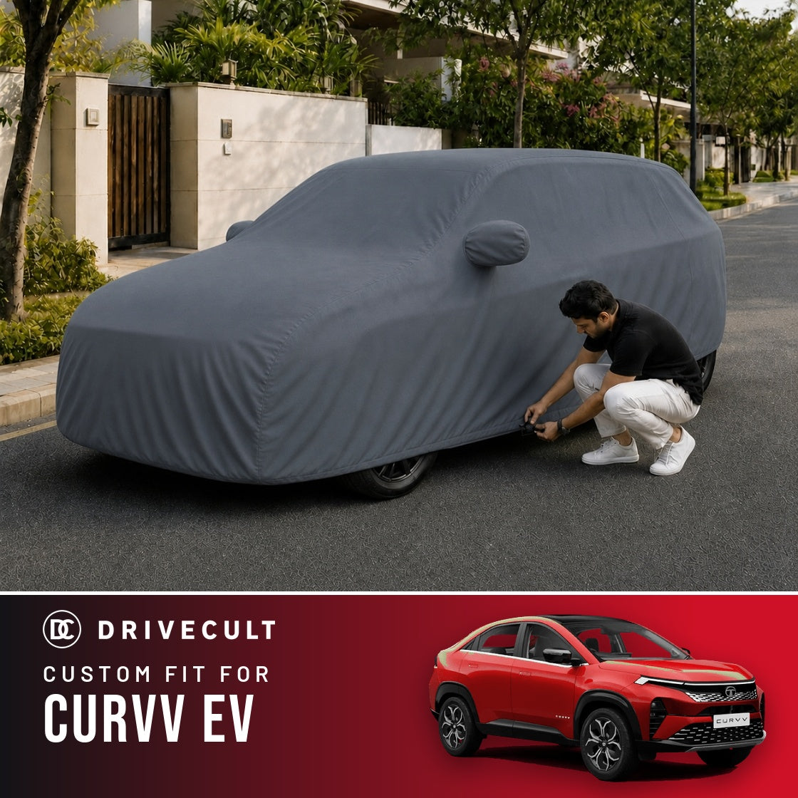 Tata Curvv EV DriveCult Titan custom-fit waterproof car body cover