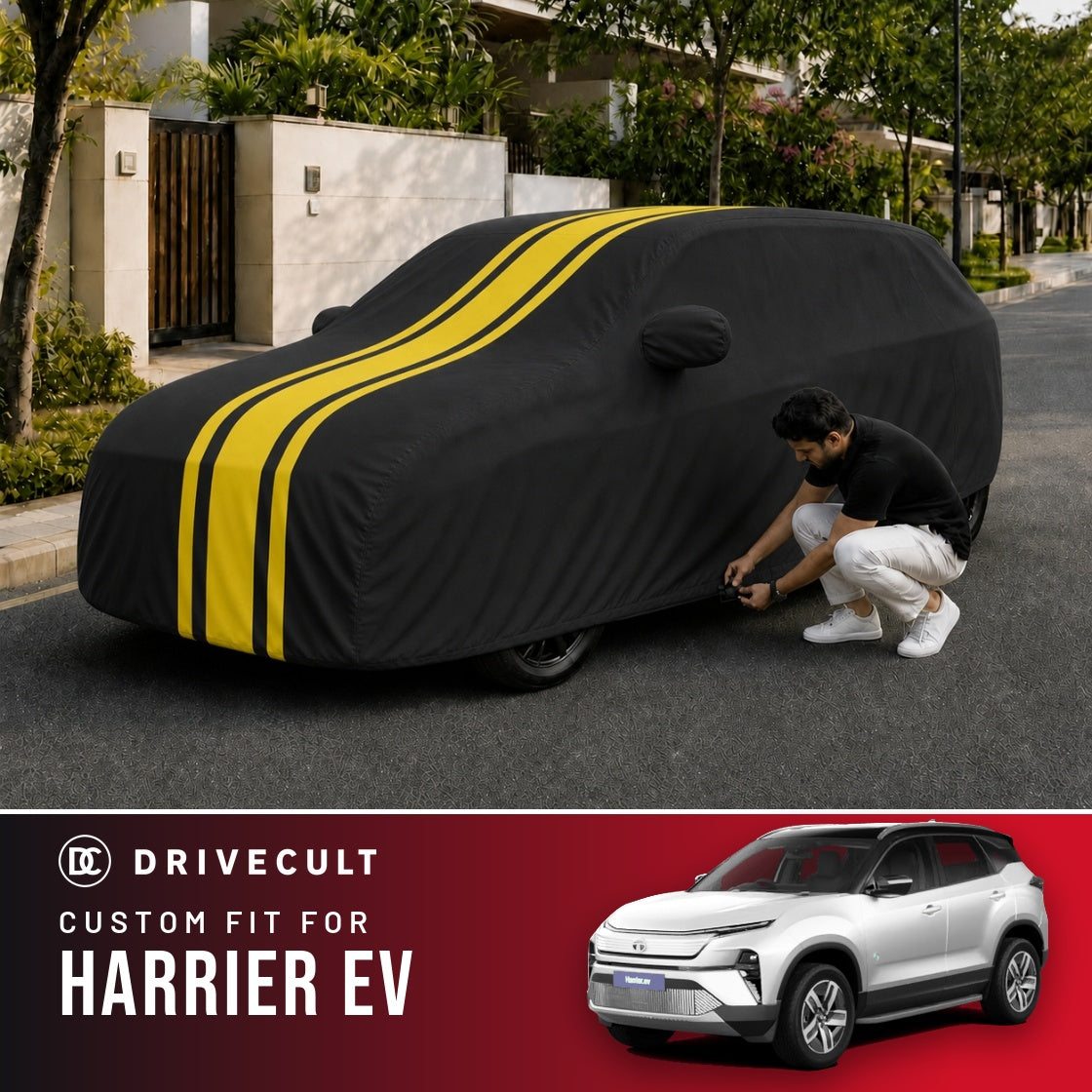 Tata Harrier EV DriveCult Blaze custom-fit waterproof car body cover