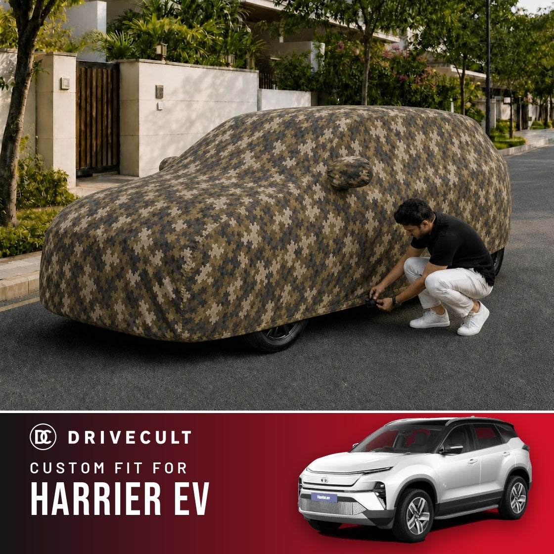 Tata Harrier EV DriveCult Phantom custom-fit waterproof car body cover