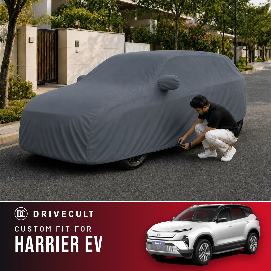 Tata Harrier EV DriveCult Titan custom-fit waterproof car body cover