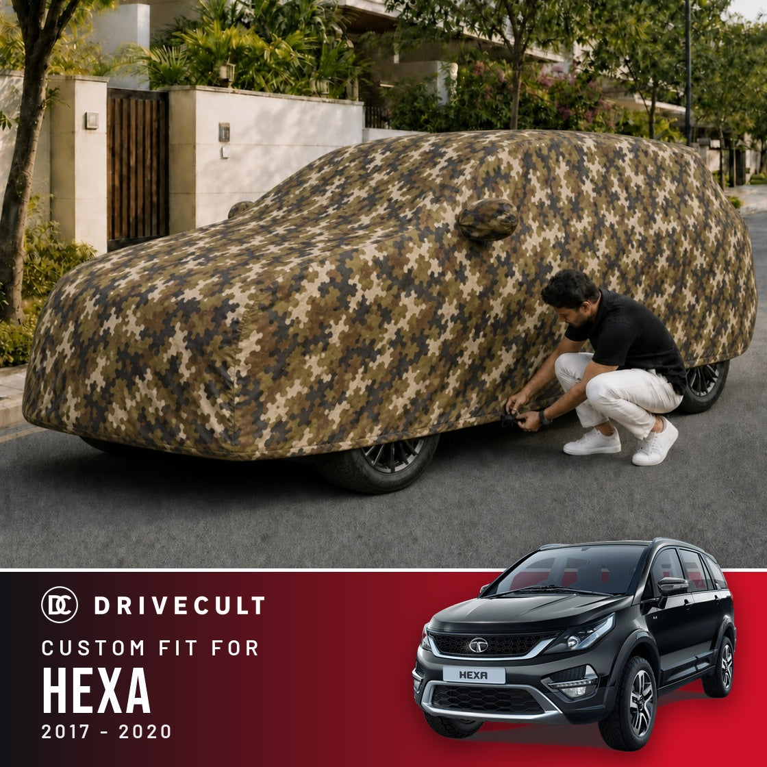 Tata Hexa 2017-2020 DriveCult Phantom custom-fit waterproof car body cover