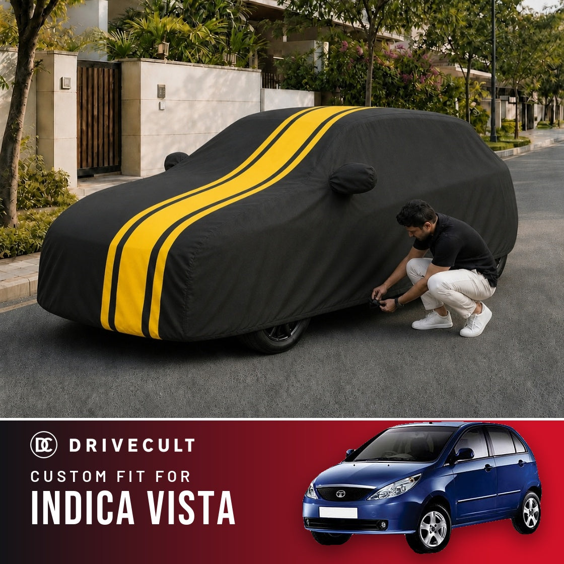 Tata Indica Vista DriveCult Blaze custom-fit waterproof car body cover
