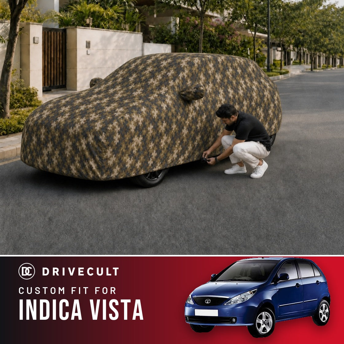 Tata Indica Vista DriveCult Phantom custom-fit waterproof car body cover