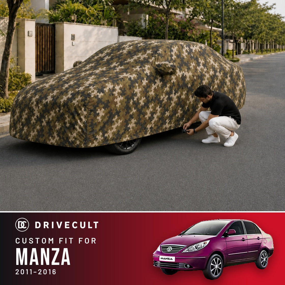 Tata Manza 2011-2016 DriveCult Phantom custom-fit waterproof car body cover