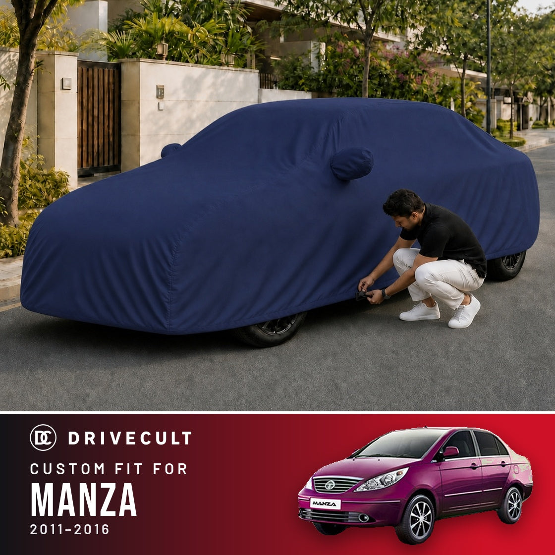 Tata Manza 2011-2016 DriveCult Storm custom-fit waterproof car body cover
