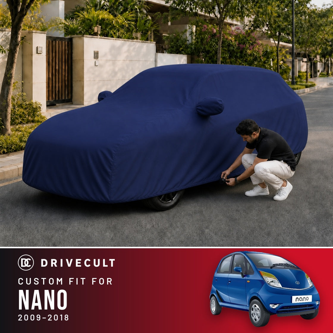 Tata Nano 2009-2018 DriveCult Storm custom-fit waterproof car body cover