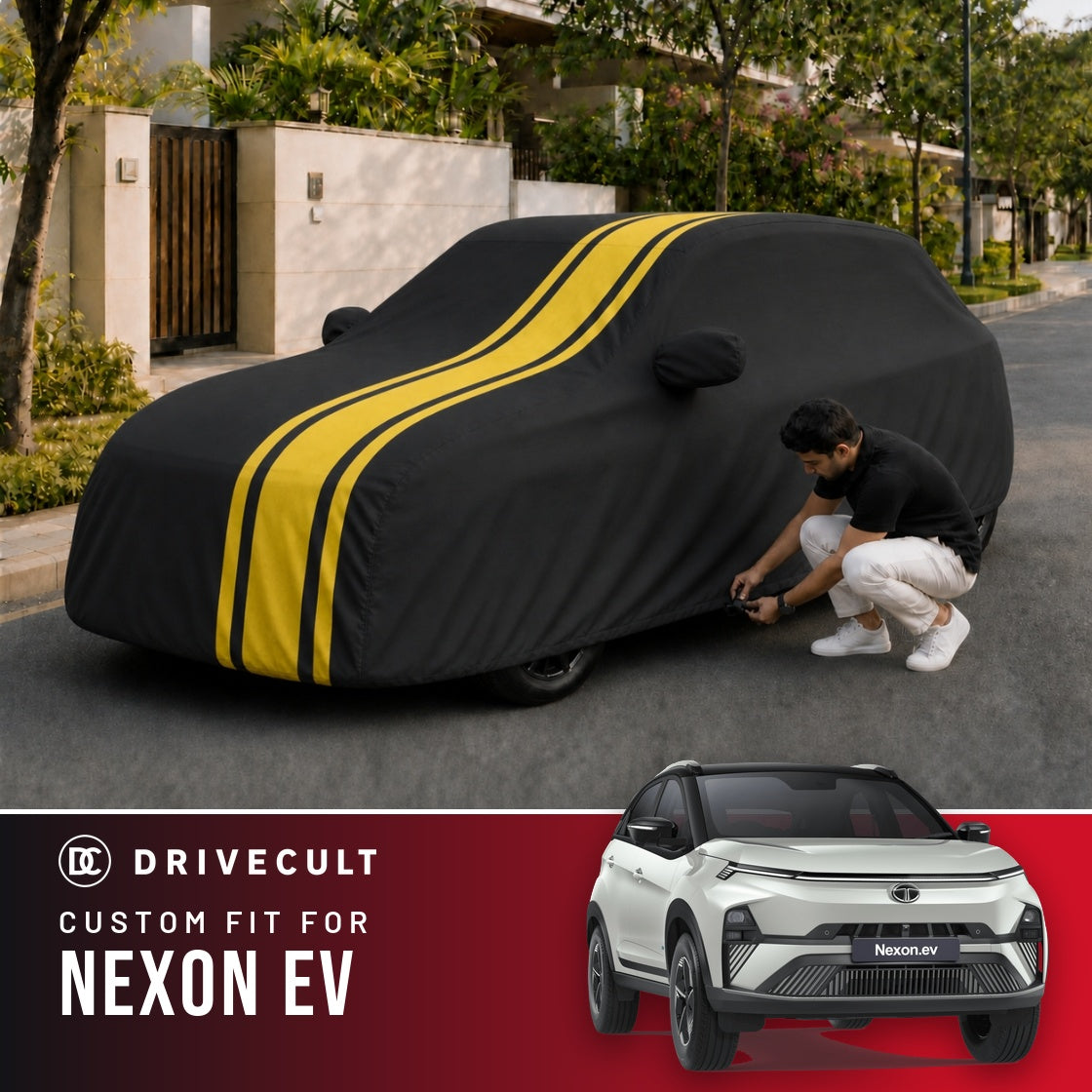 Tata Nexon EV DriveCult Blaze custom-fit waterproof car body cover