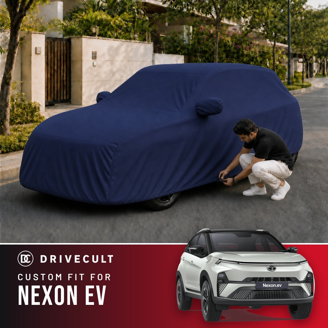 Tata Nexon EV DriveCult Storm custom-fit waterproof car body cover