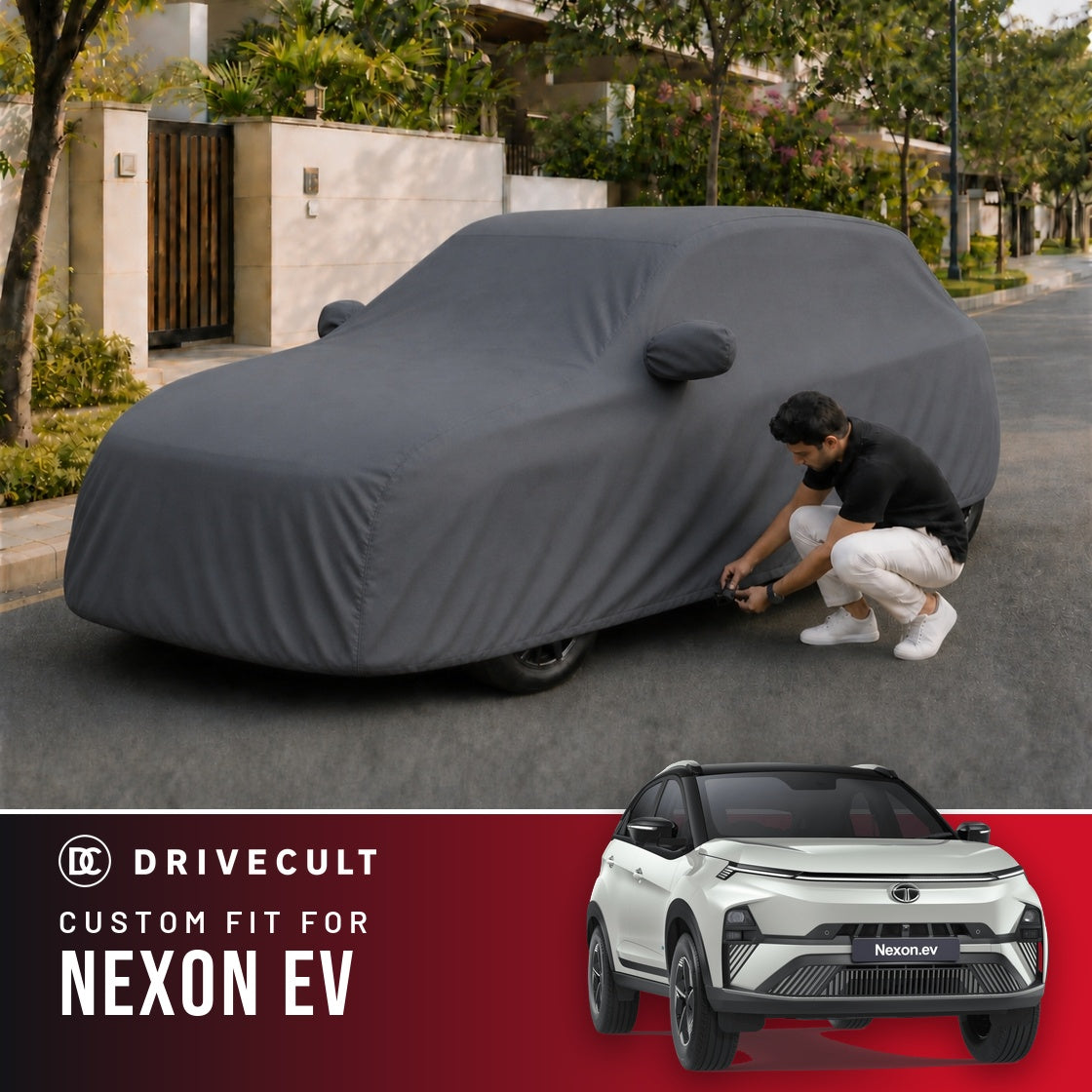 Tata Nexon EV DriveCult Titan custom-fit waterproof car body cover