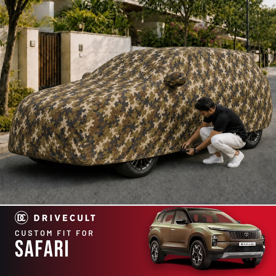 Tata Safari DriveCult Phantom custom-fit waterproof car body cover