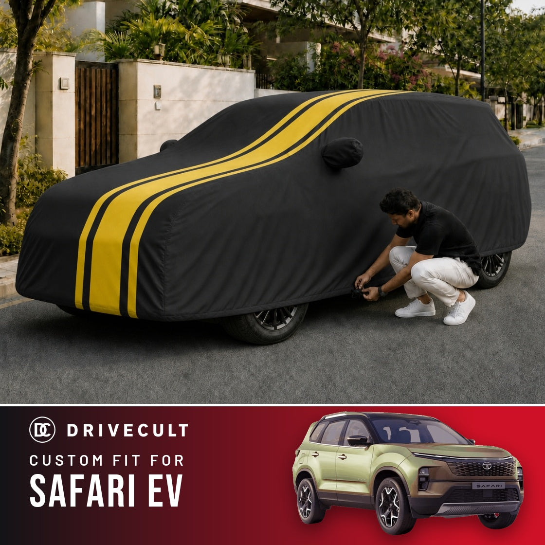 Tata Safari EV DriveCult Blaze custom-fit waterproof car body cover