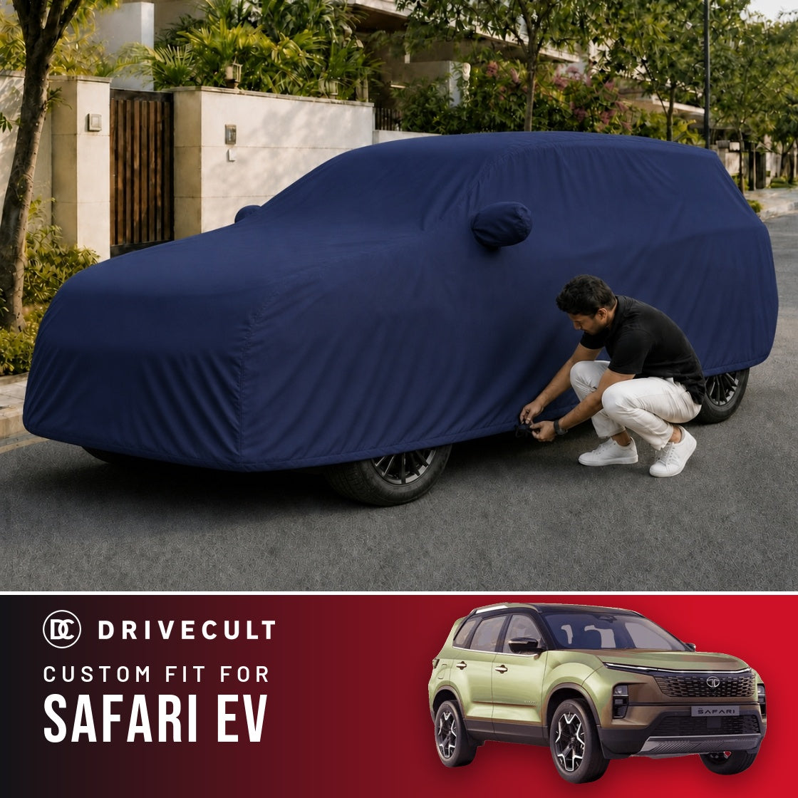 Tata Safari EV DriveCult Storm custom-fit waterproof car body cover