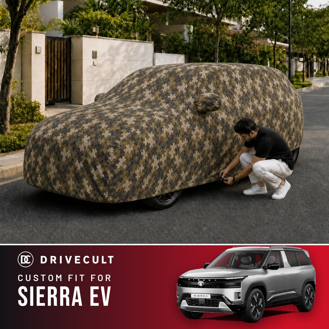 Tata Sierra EV DriveCult Phantom custom-fit waterproof car body cover