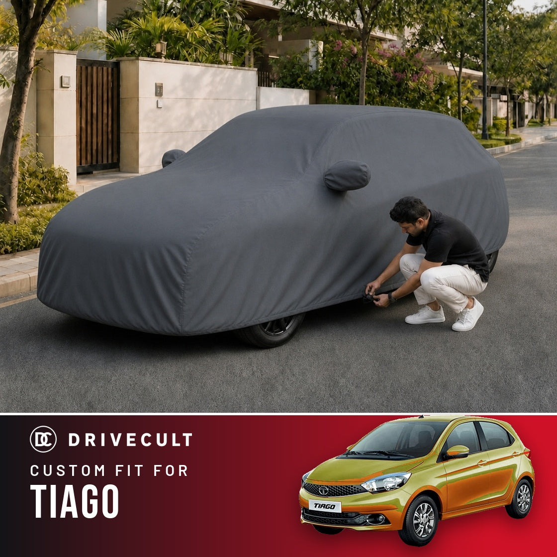 Tata Tiago DriveCult Titan custom-fit waterproof car body cover