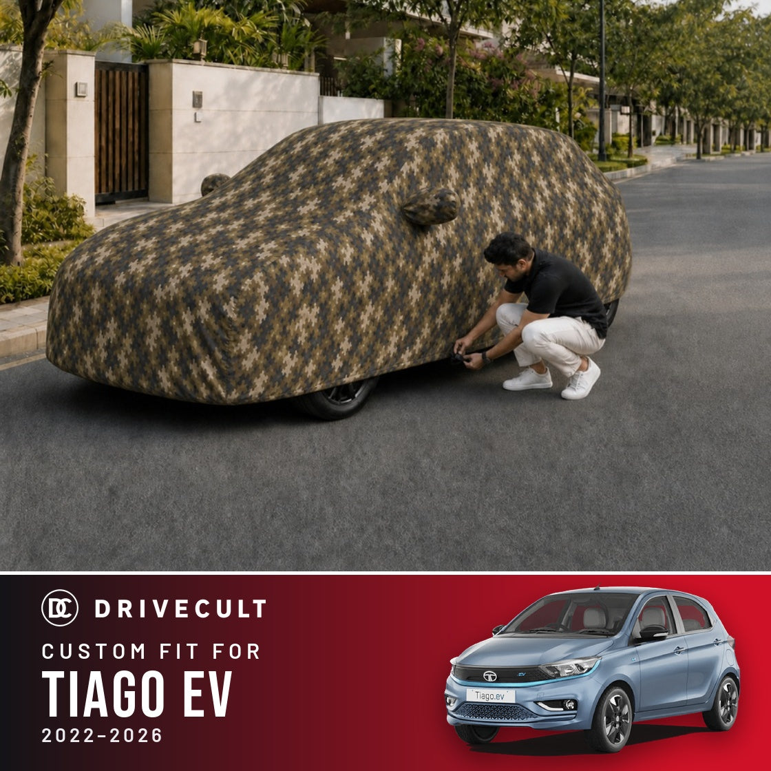 Tata Tiago EV 2022-2026 DriveCult Phantom custom-fit waterproof car body cover