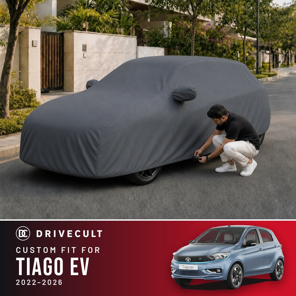Tata Tiago EV 2022-2026 DriveCult Titan custom-fit waterproof car body cover