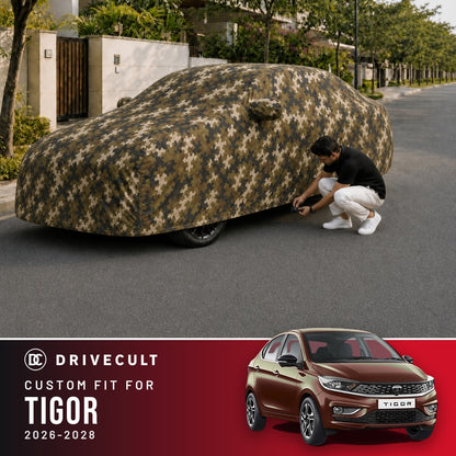 Tata Tigor 2026-2028 DriveCult Phantom custom-fit waterproof car body cover