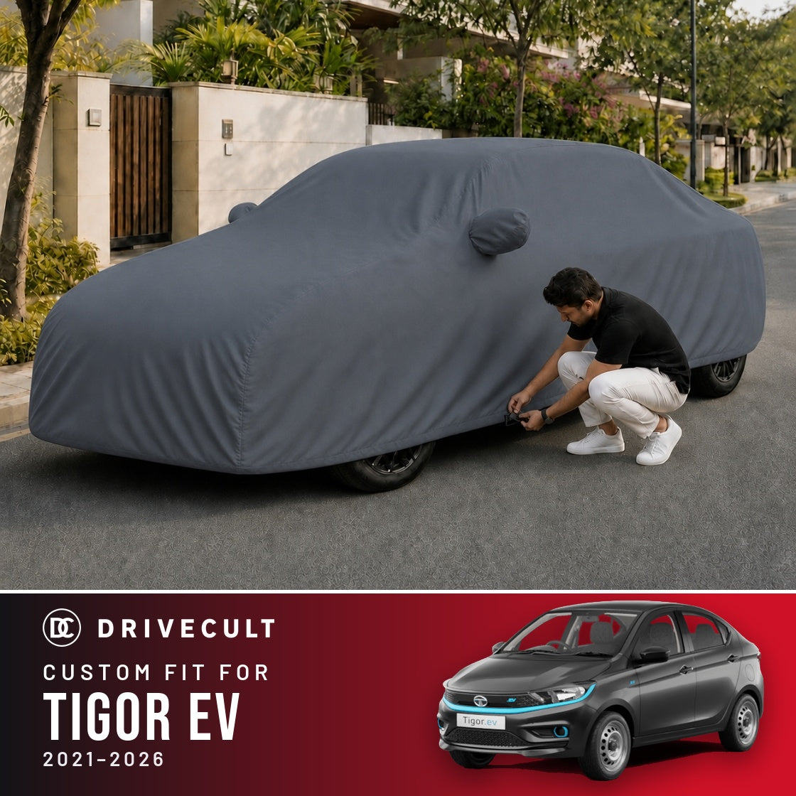 Tata Tigor EV 2021-2026 DriveCult Titan custom-fit waterproof car body cover