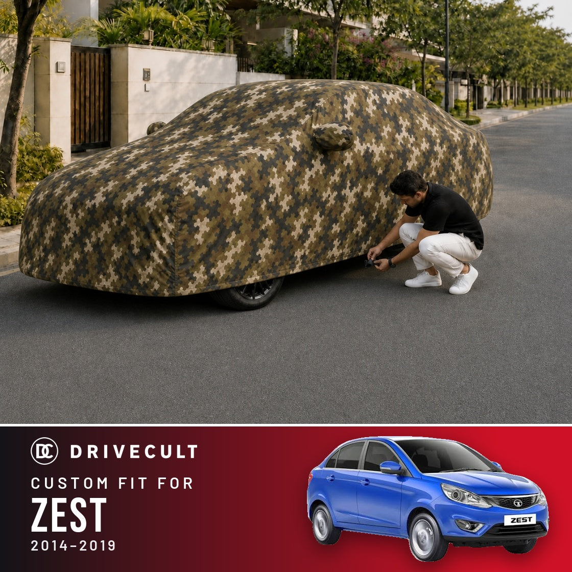 Tata Zest 2014-2019 DriveCult Phantom custom-fit waterproof car body cover
