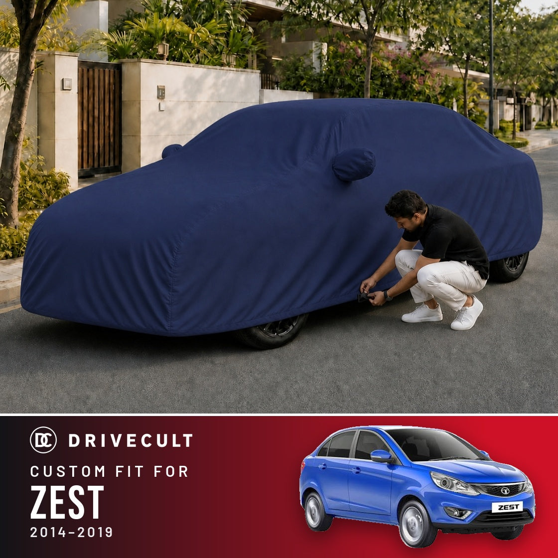 Tata Zest 2014-2019 DriveCult Storm custom-fit waterproof car body cover