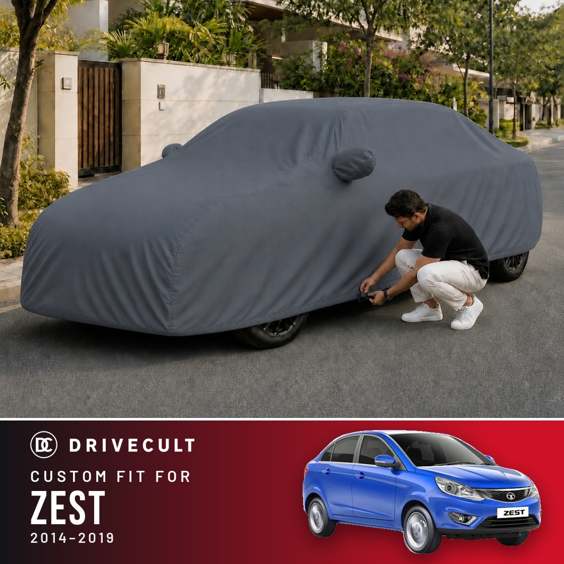 Tata Zest 2014-2019 DriveCult Titan custom-fit waterproof car body cover