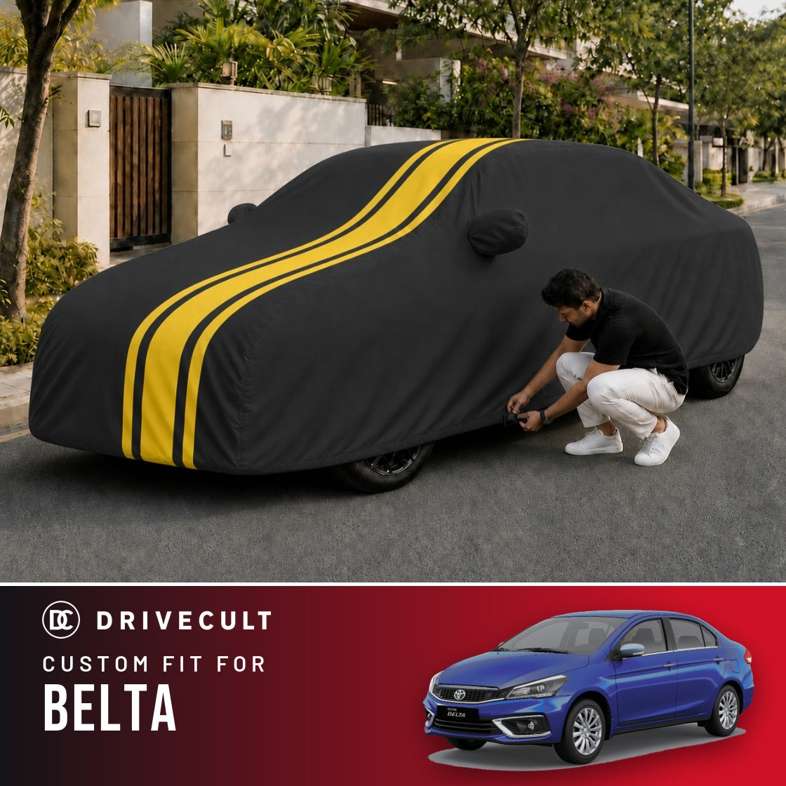Toyota Belta DriveCult Blaze custom-fit waterproof car body cover