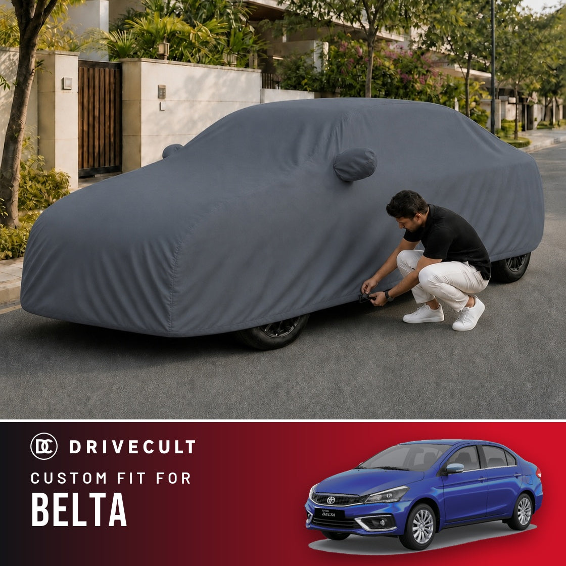 Toyota Belta DriveCult Titan custom-fit waterproof car body cover
