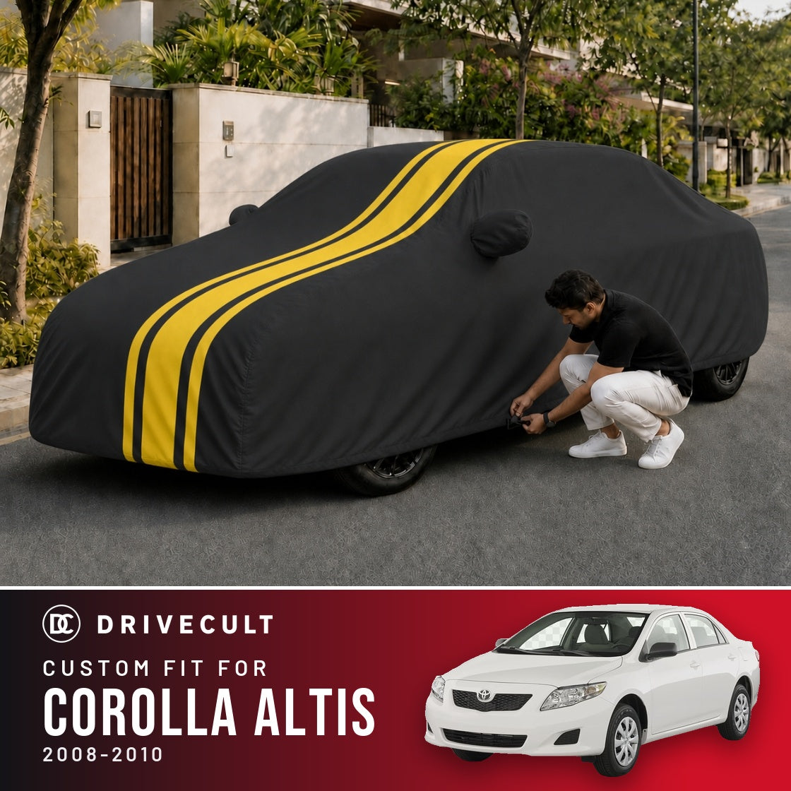 Toyota Corolla Altis 2008-2010 DriveCult Blaze custom-fit waterproof car body cover