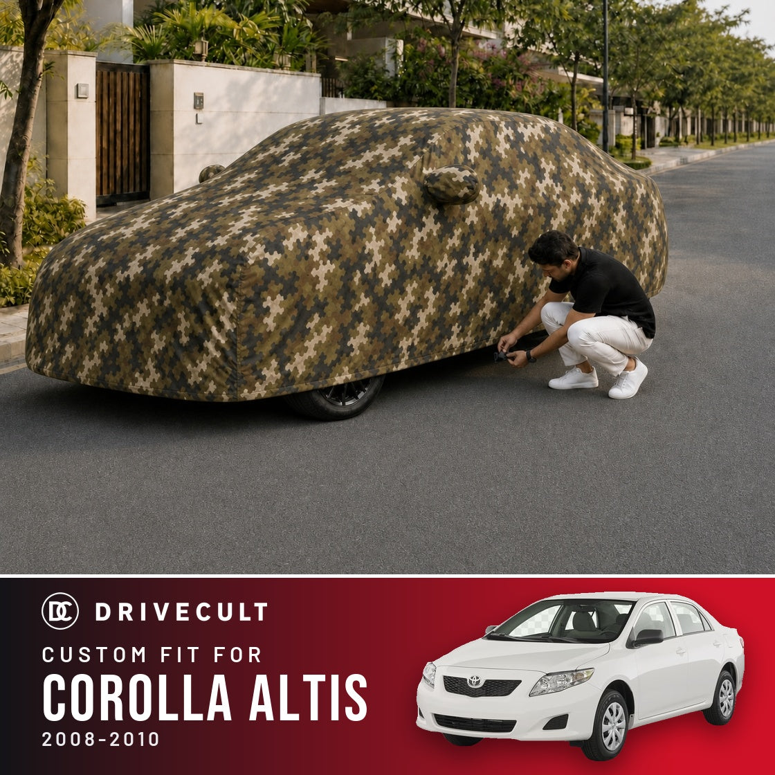 Toyota Corolla Altis 2008-2010 DriveCult Phantom custom-fit waterproof car body cover