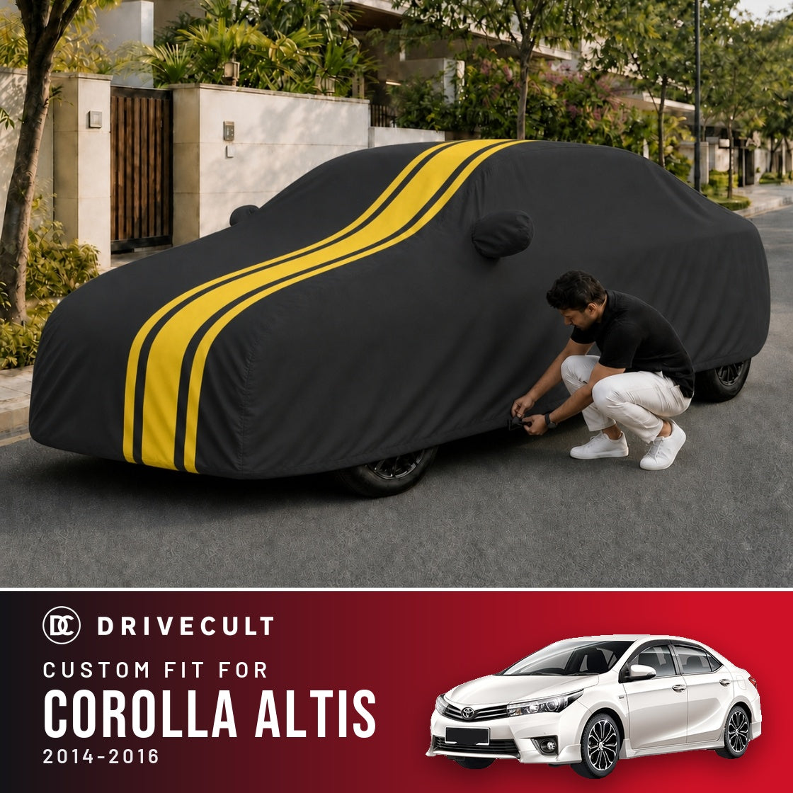 Toyota Corolla Altis 2014-2016 DriveCult Blaze custom-fit waterproof car body cover
