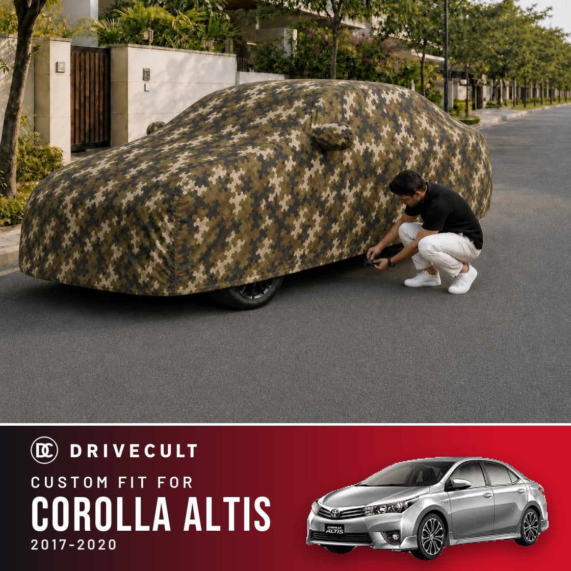 Toyota Corolla Altis 2017-2020 DriveCult Phantom custom-fit waterproof car body cover