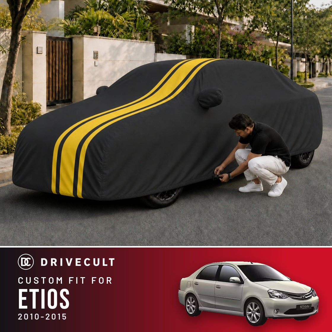 Toyota Etios 2010-2015 DriveCult Blaze custom-fit waterproof car body cover