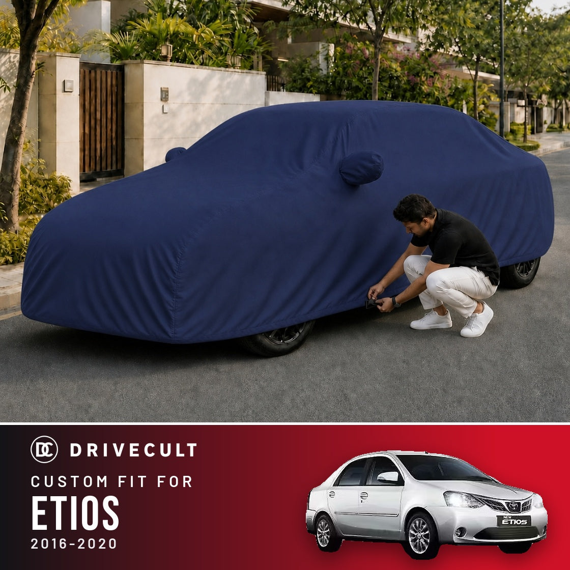Toyota Etios 2016-2020 DriveCult Storm custom-fit waterproof car body cover