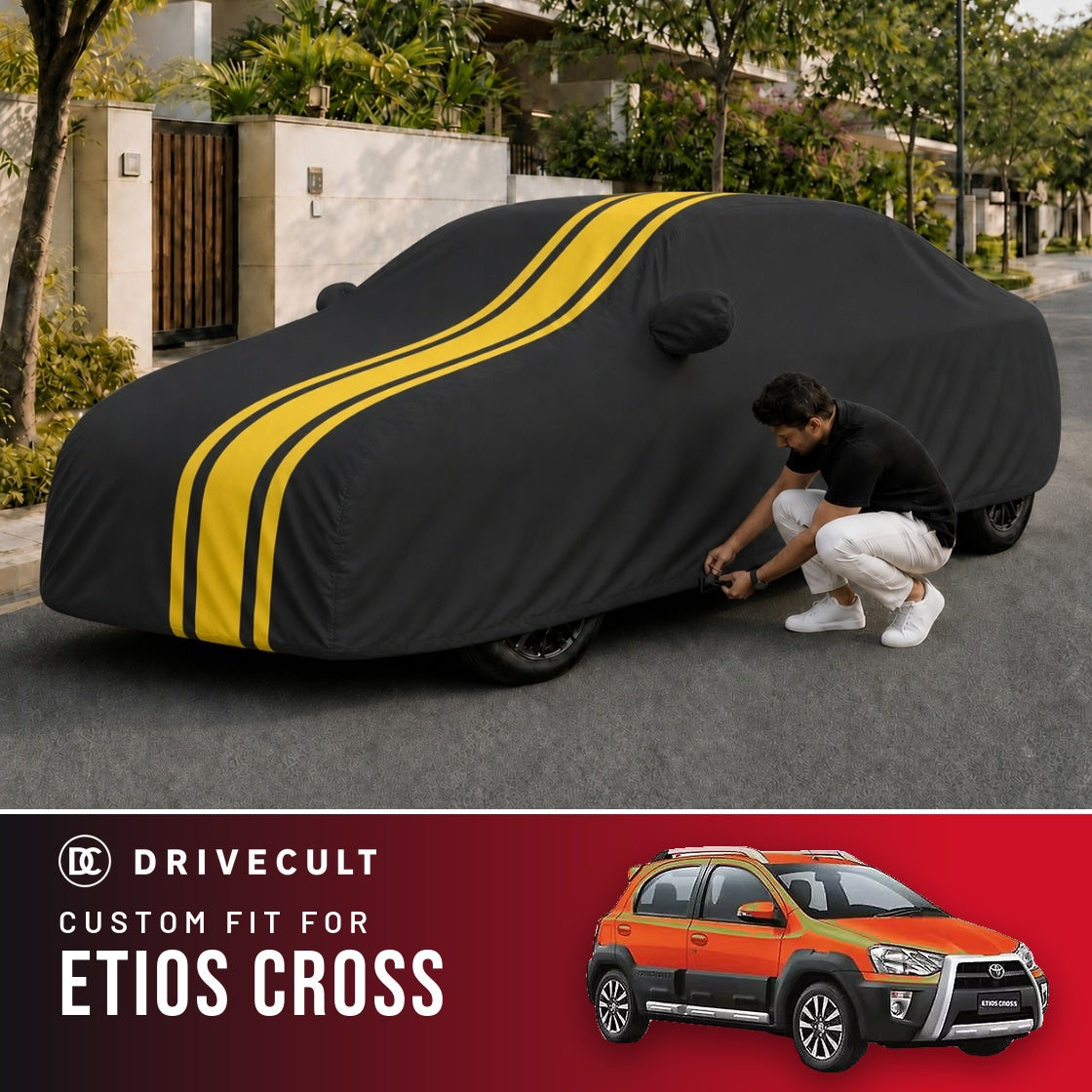 Toyota Etios cross DriveCult Blaze custom-fit waterproof car body cover