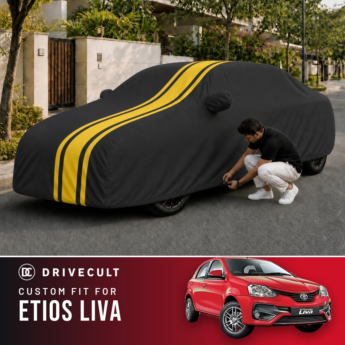 Toyota Etios Liva DriveCult Blaze custom-fit waterproof car body cover