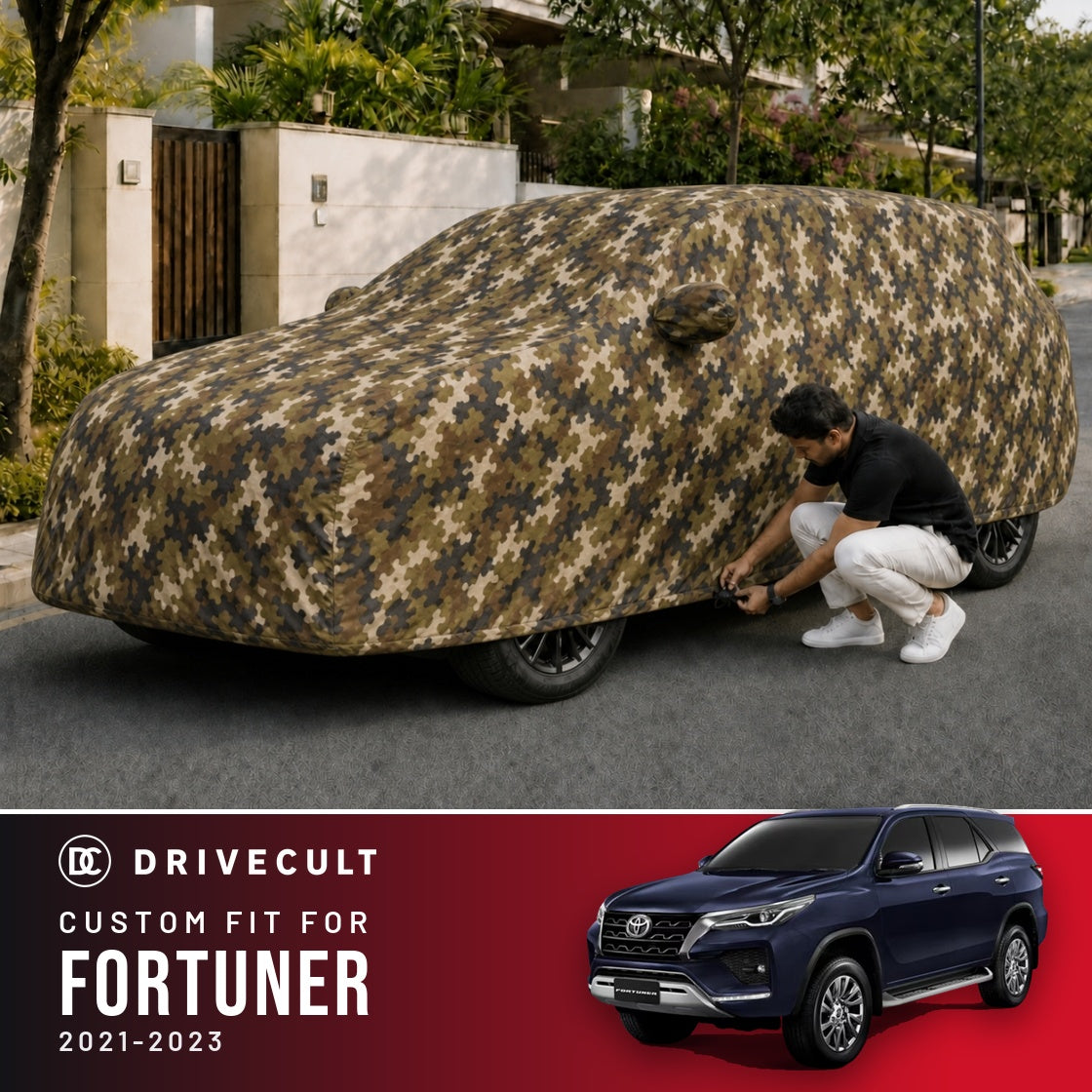 Toyota Fortuner 2021-2023 DriveCult Phantom custom-fit waterproof car body cover