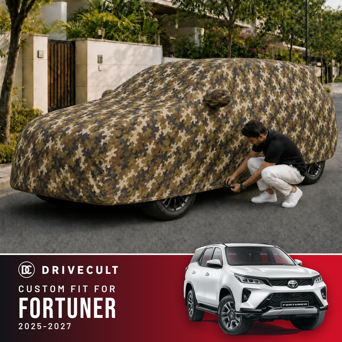 Toyota Fortuner 2025-2027 DriveCult Phantom custom-fit waterproof car body cover